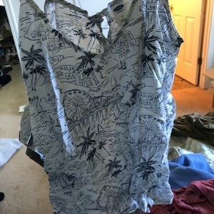 White and blue tank top, open back. Medium